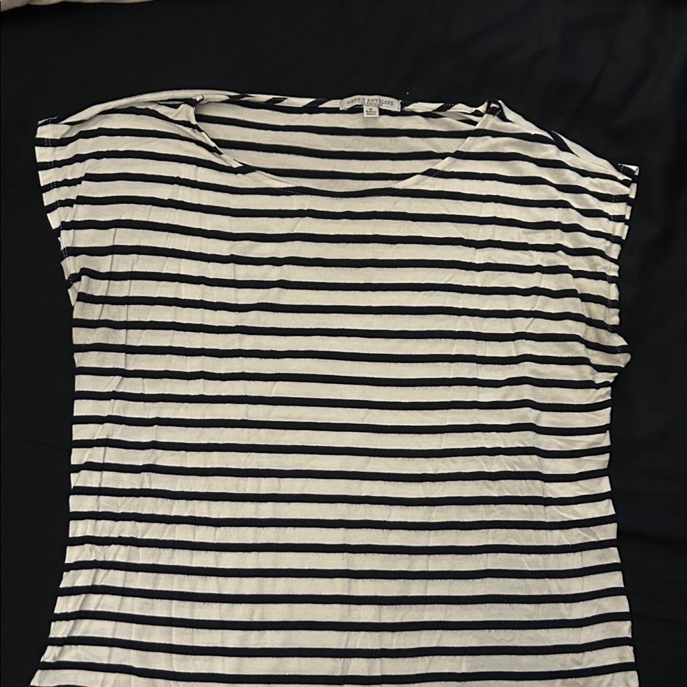 Green Envelope Black and White Striped Tee